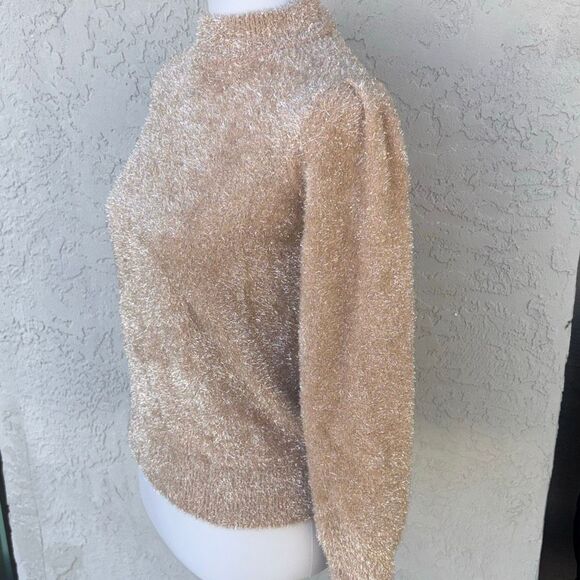 NWT WHBM white house black market champagne tinsel sweater holiday metallic fitM - Picture 4 of 11